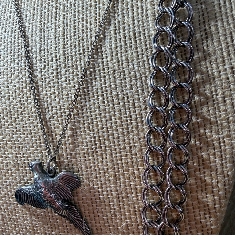 Silver Bird Pendant Necklace and Chain Bracelet Unisex